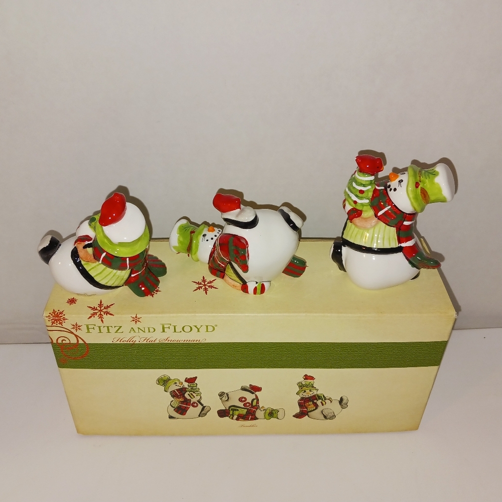 Fitz and Floyd Holly Hat SnowmanTumblers - Picture 5 of 8